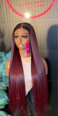 24 Inches 300g 4x4 Burgundy Bone Straight Wig