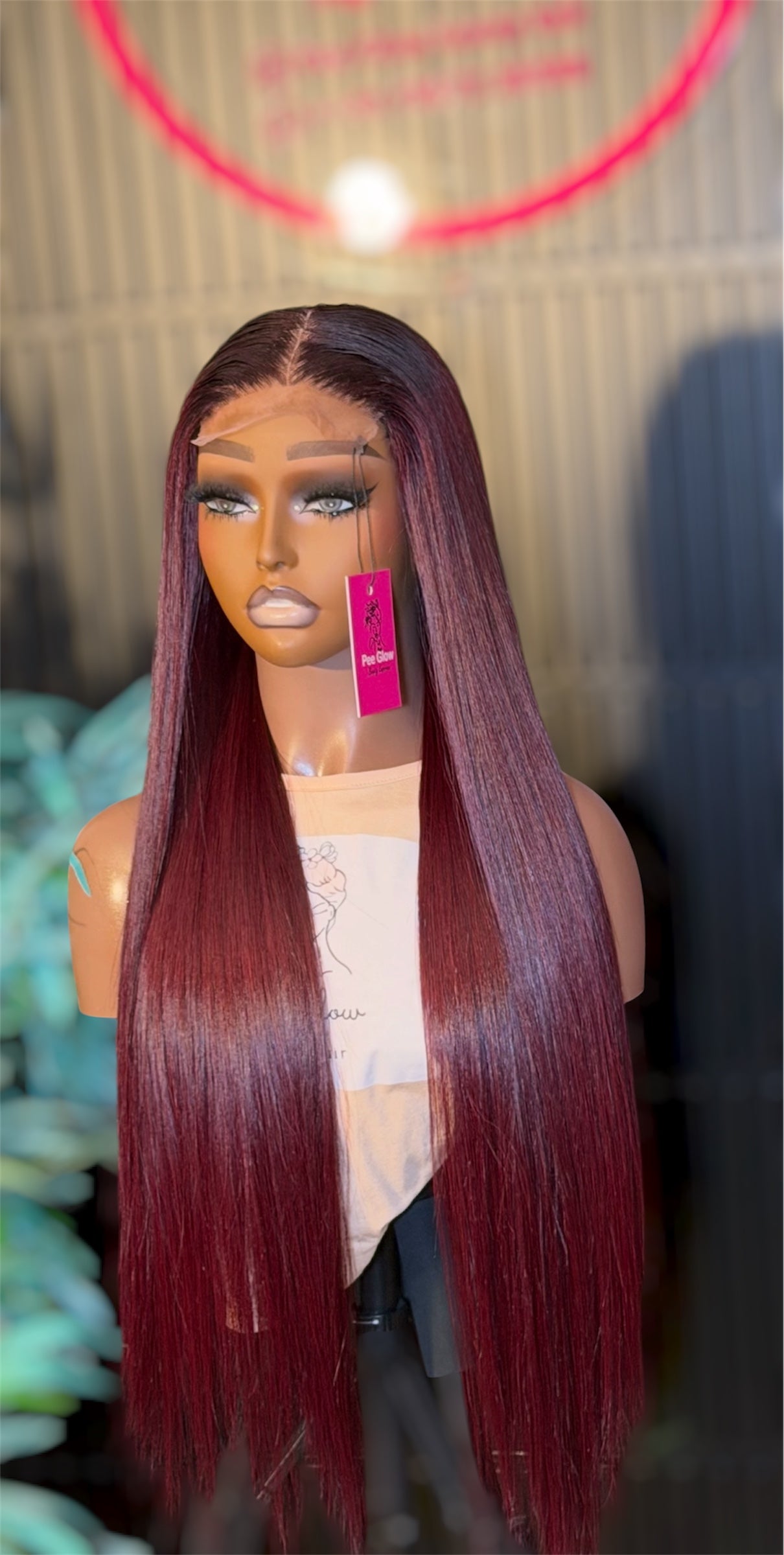 24 Inches 300g 4x4 Burgundy Bone Straight Wig