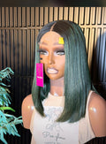 12” Vietnamese Bone Straight Wig — Green with Dark Root | 2×6 Closure | 200g